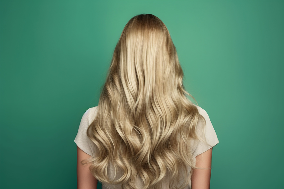 coiffure blonde fond vert